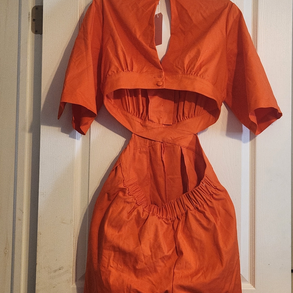 Orange Open Back Jumpsuit. - Picture 2 of 2